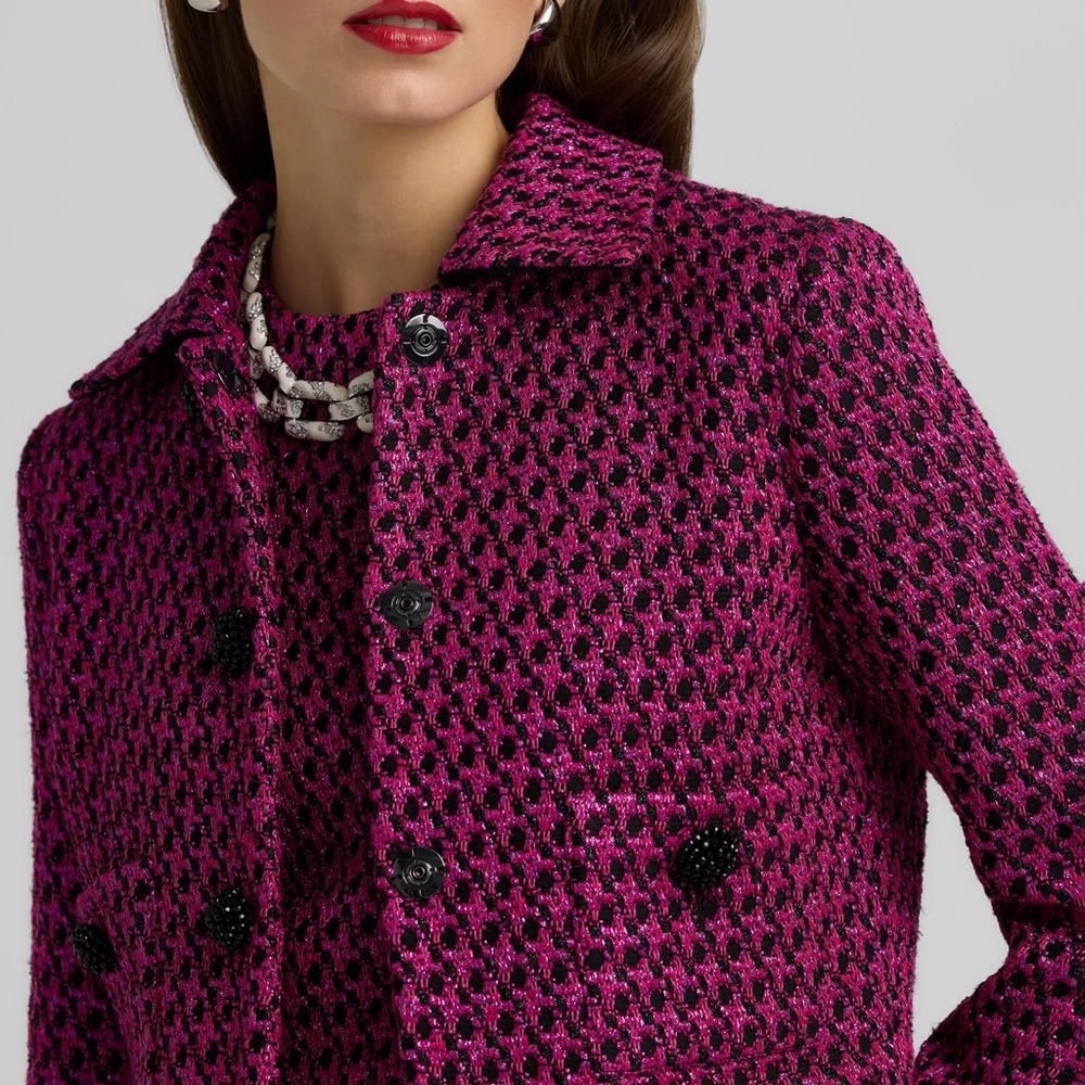St. John Pink and Black Tweed Knit Short Jacket / Blazer